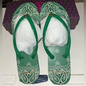 Tory Burch Green Paisley Sandals